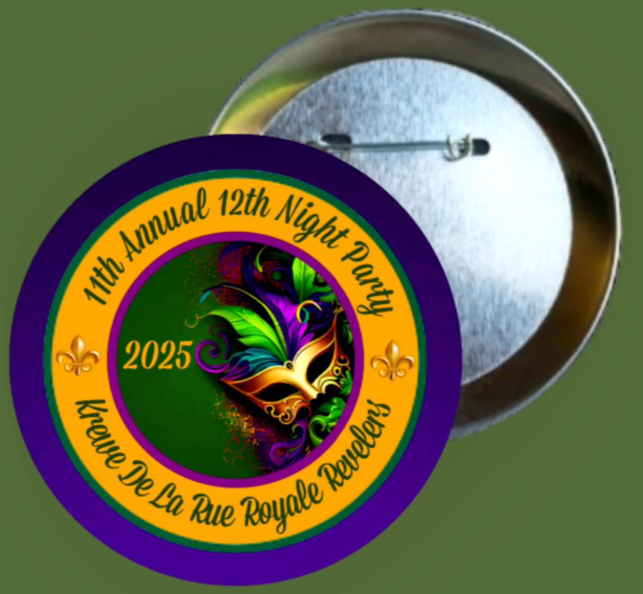 Krewe De La Rue Royale Revelers 2025 Button Pin Handmade In AREA51GALLERY A Gay Owned Small Business