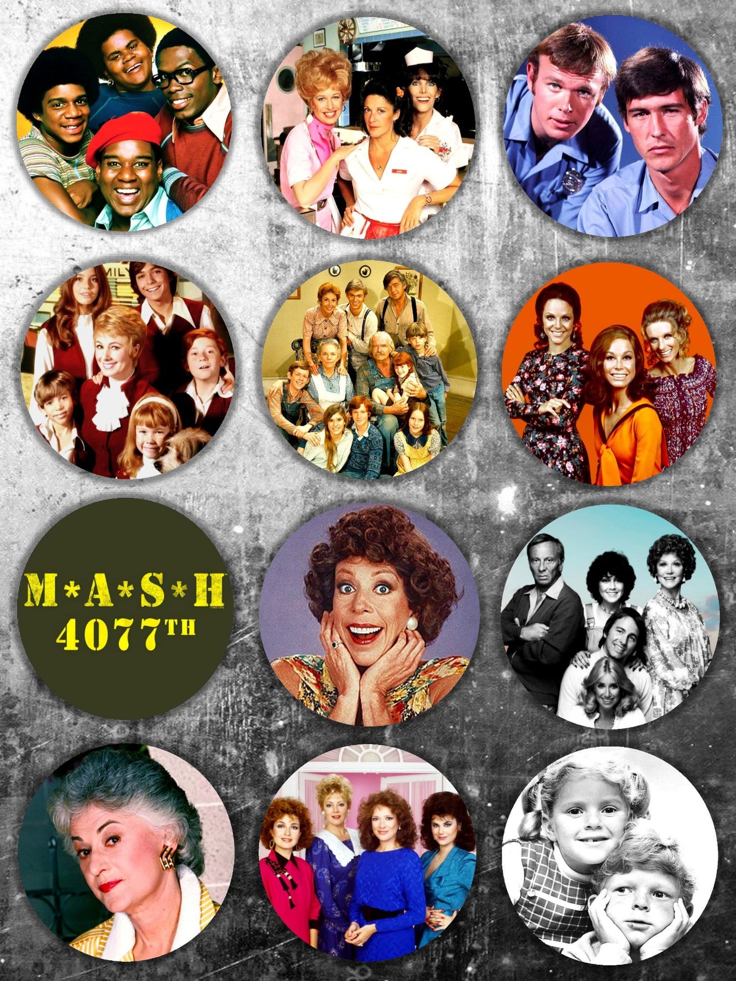 Handmade Classic 60's 70's 80's TV Button Pin Collection For Sale In AREA51GALLERY New Orleans