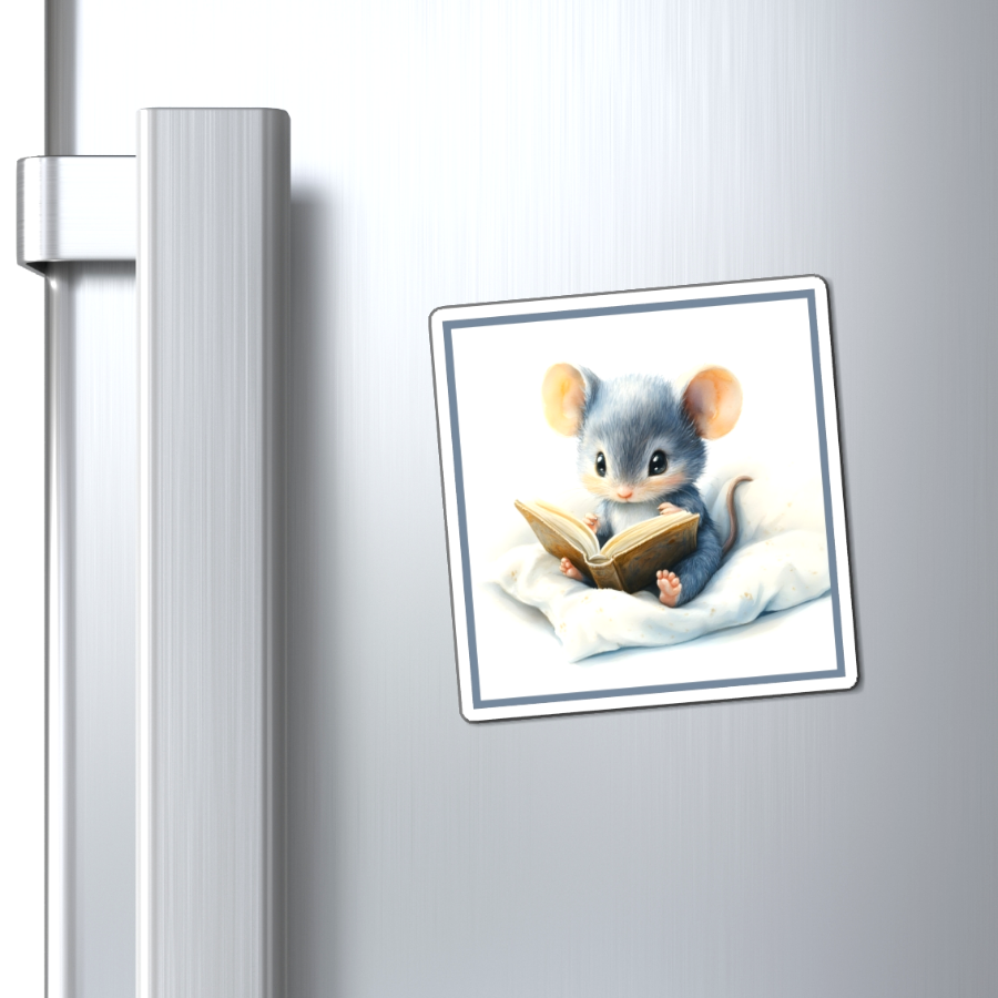 Cute Gray Mouse Reading Book Magnet For Sale In AREA51GALLERY New Orleans