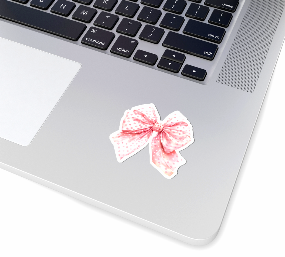 Girly Pink Polka Dot Bow Sticker For Sale In AREA51GALLERY New Orleans