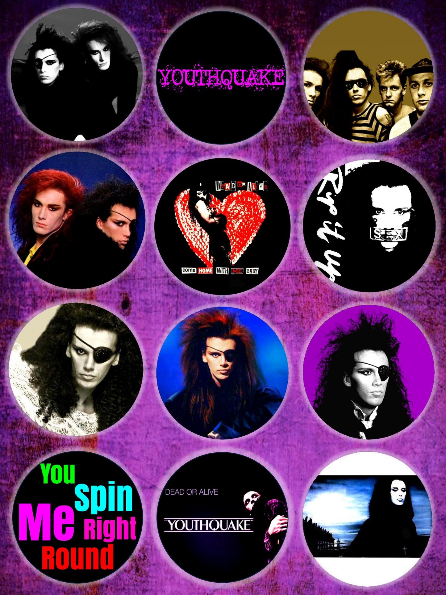 Custom Handmade Dead Or Alive Pete Burns Button Pin Collection For Sale In AREA51GALLERY New Orleans A Gay Owned Small Business