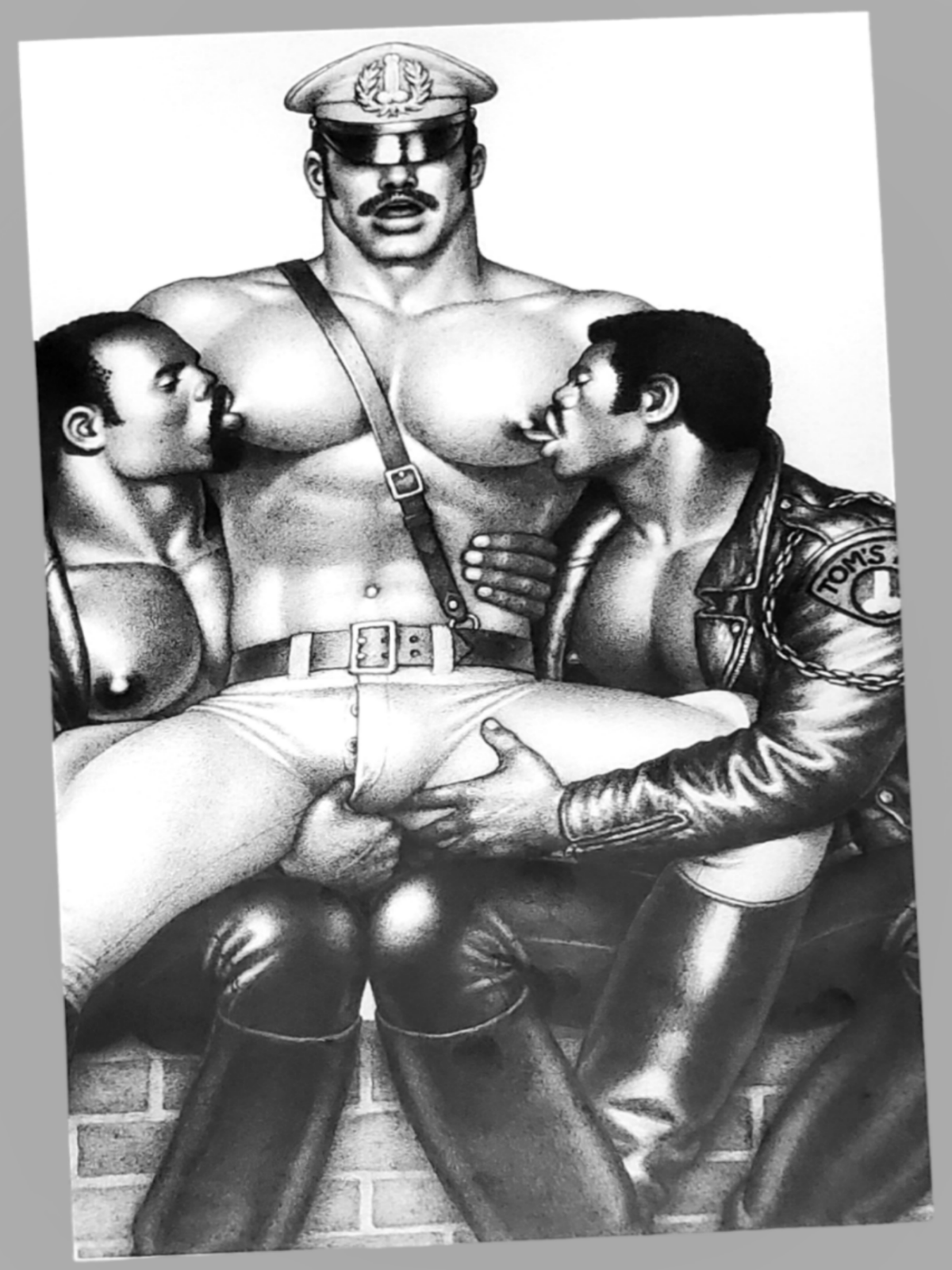 Authentic Tom Of Finland Three Male Fantasy Print Photograph Page For Sale In AREA51GALLERY New Orleans A Gay Owned Small Business