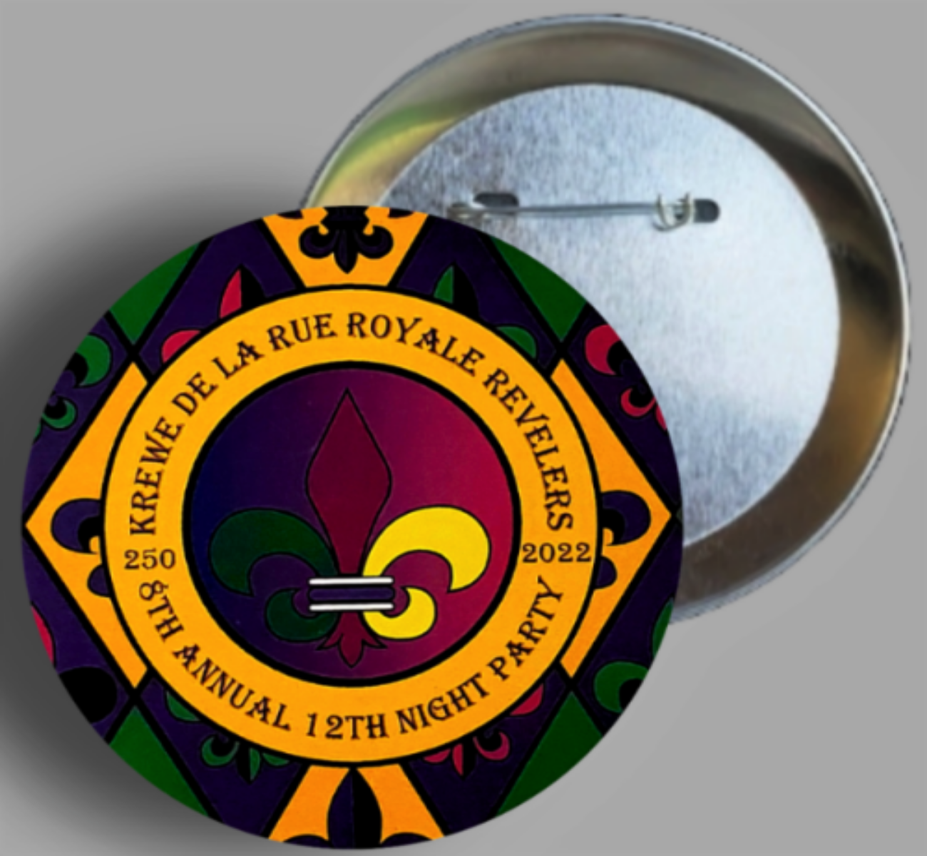 Krewe de la Rue Royale Revelers 2022 12th Night Party Official Button Pin Designed By Rocket Hulsey In AREA51GALLERY New Orleans