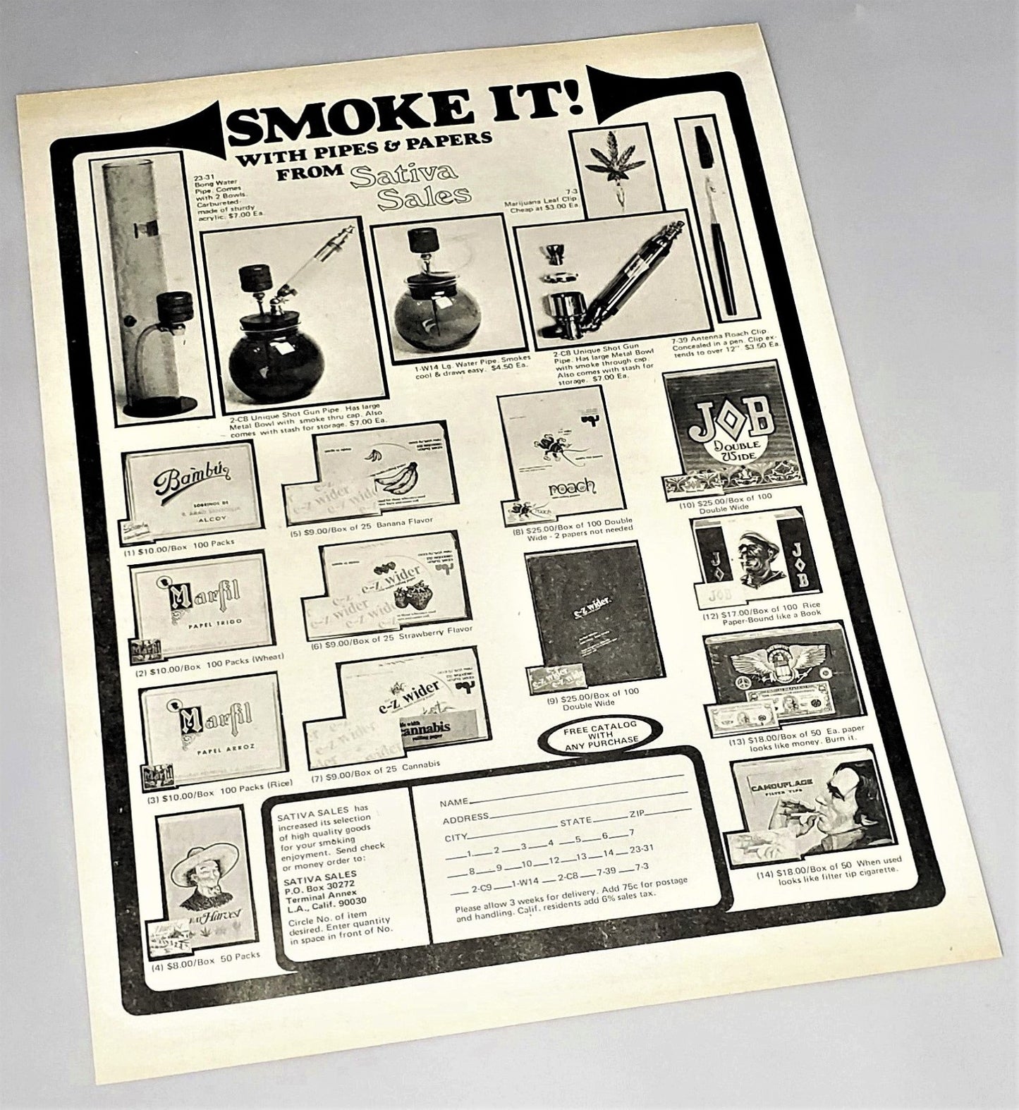 Vintage 1974 Marijuana Pipes Paraphernalia Advertisement Featured In Rolling Stone Magazine