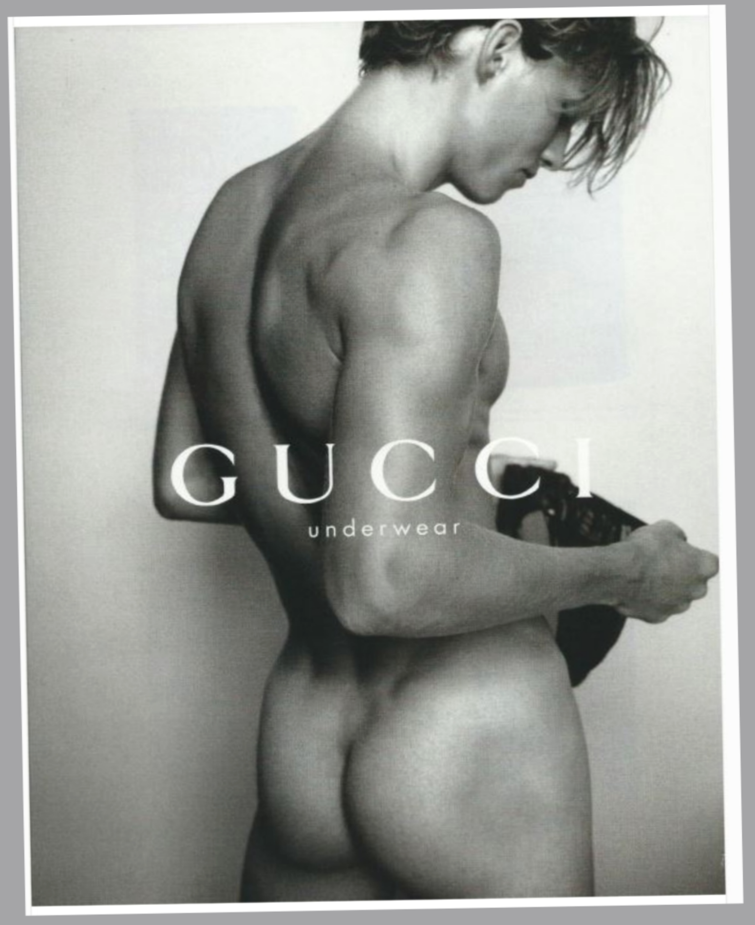 Vintage 1998 Gucci Men's Underwear Ad Photograph Page For Sale In AREA51GALLERY A Gay Owned Shop