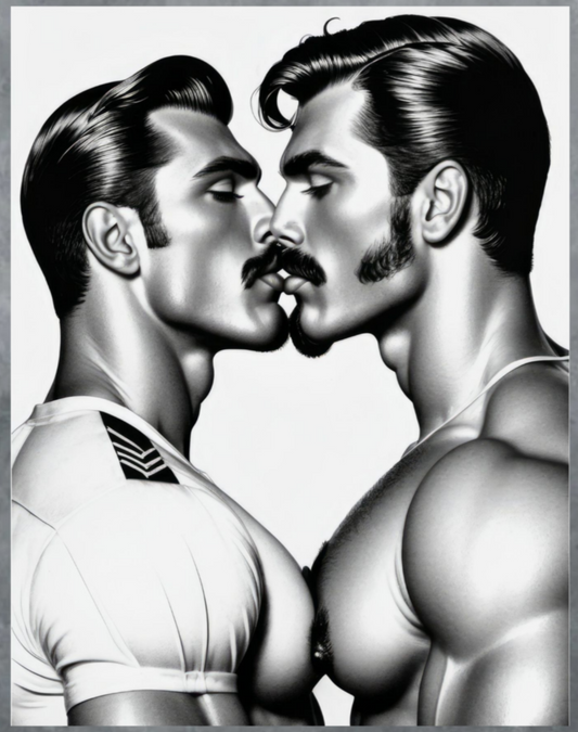 Gay Men Leather Daddy Kiss Poster For Sale In AREA51GALLERY New Orleans A Queer Owned Shop