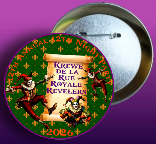 Krewe De La Rue Royale Revelers 2026 Button Pin