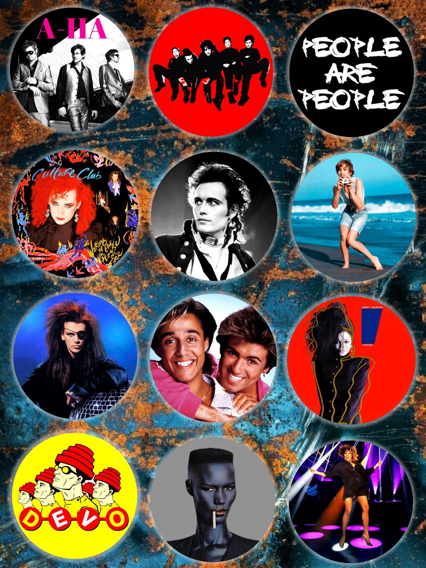 Custom Handmade I love 80s Pop Music Button Pin Set For Sale In AREA51GALLERY New Orleans