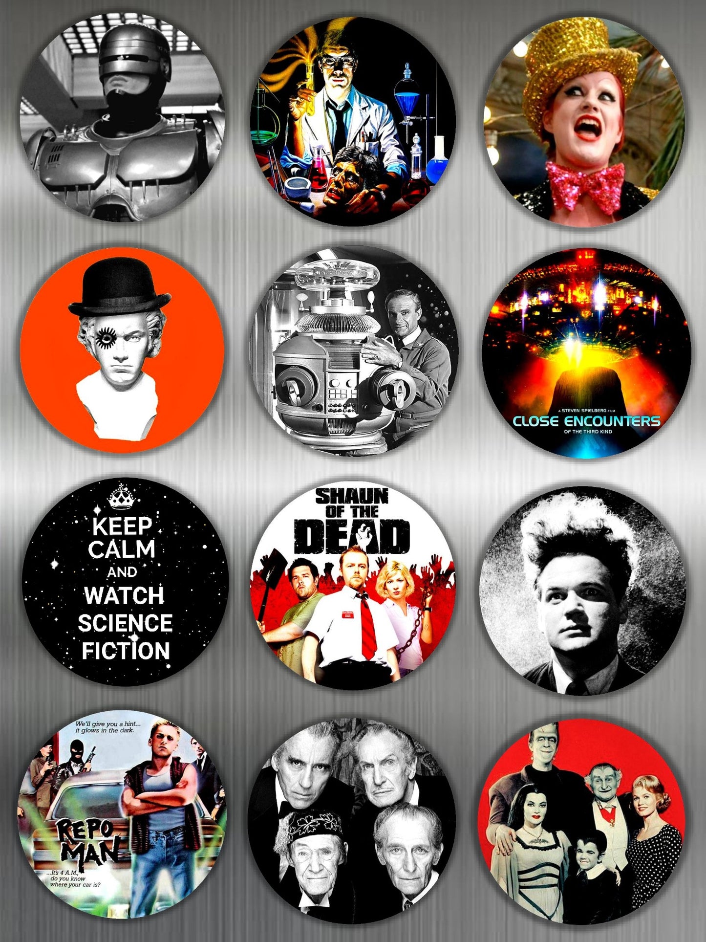 Custom Science Fiction Horror Movie And TV Button Pin  Handmade in AREA51GALLERY New Orleans 