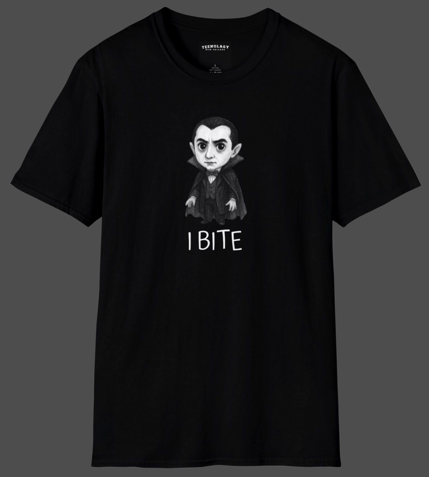 Custom Dracula I Bite Horror Lover Graphic T-Shirt Designed And Sold In AREA51GALLERY New Orleans Gift Shop