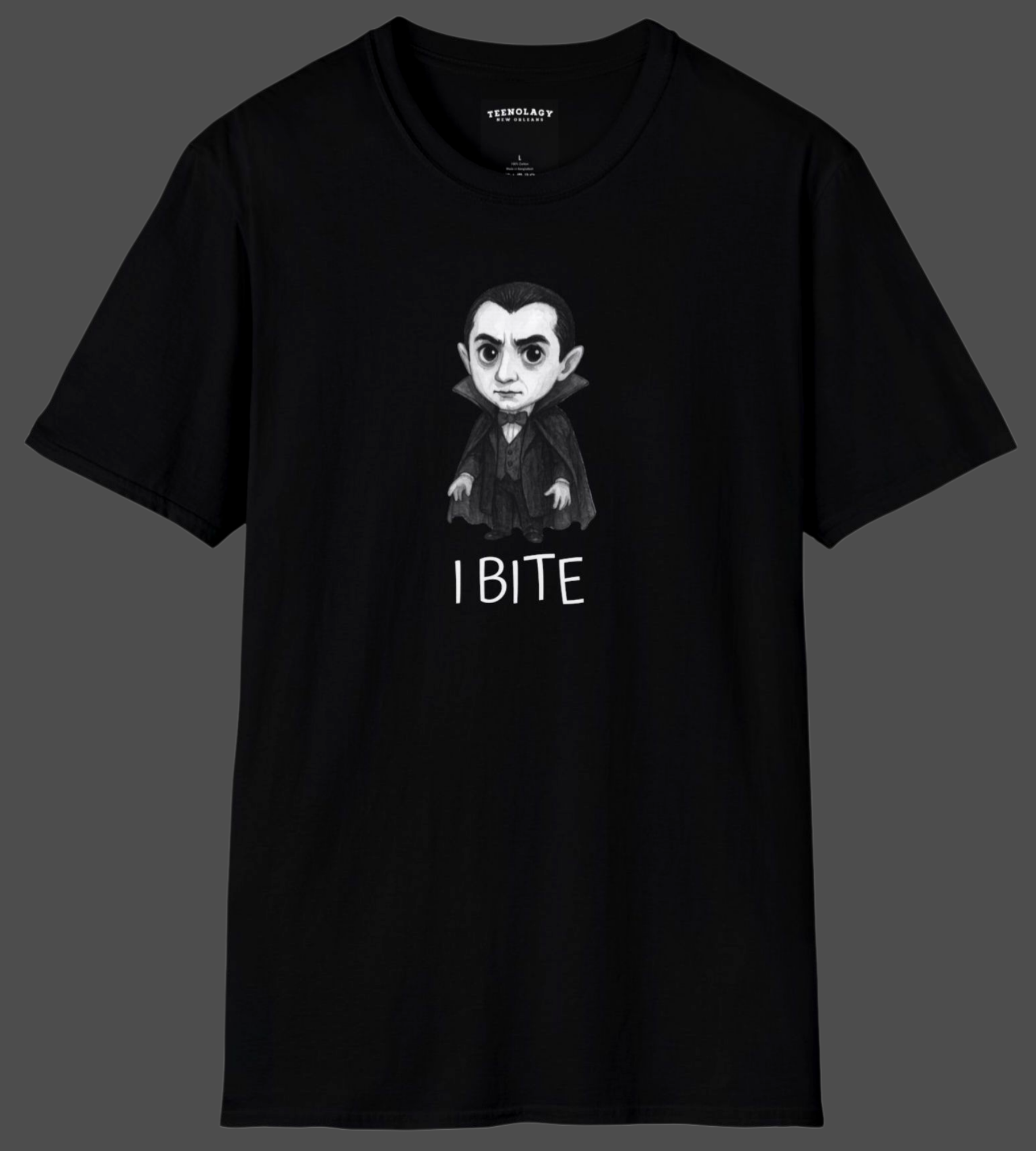 Custom Dracula I Bite Horror Lover Graphic T-Shirt Designed And Sold In AREA51GALLERY New Orleans Gift Shop