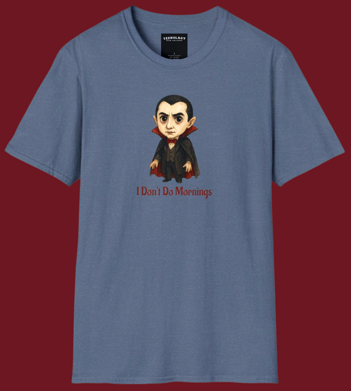 Custom Dracula I Don't Do Mornings Graphic T-Shirt Designed In AREA51GALLERY New Orleans Gift Shop