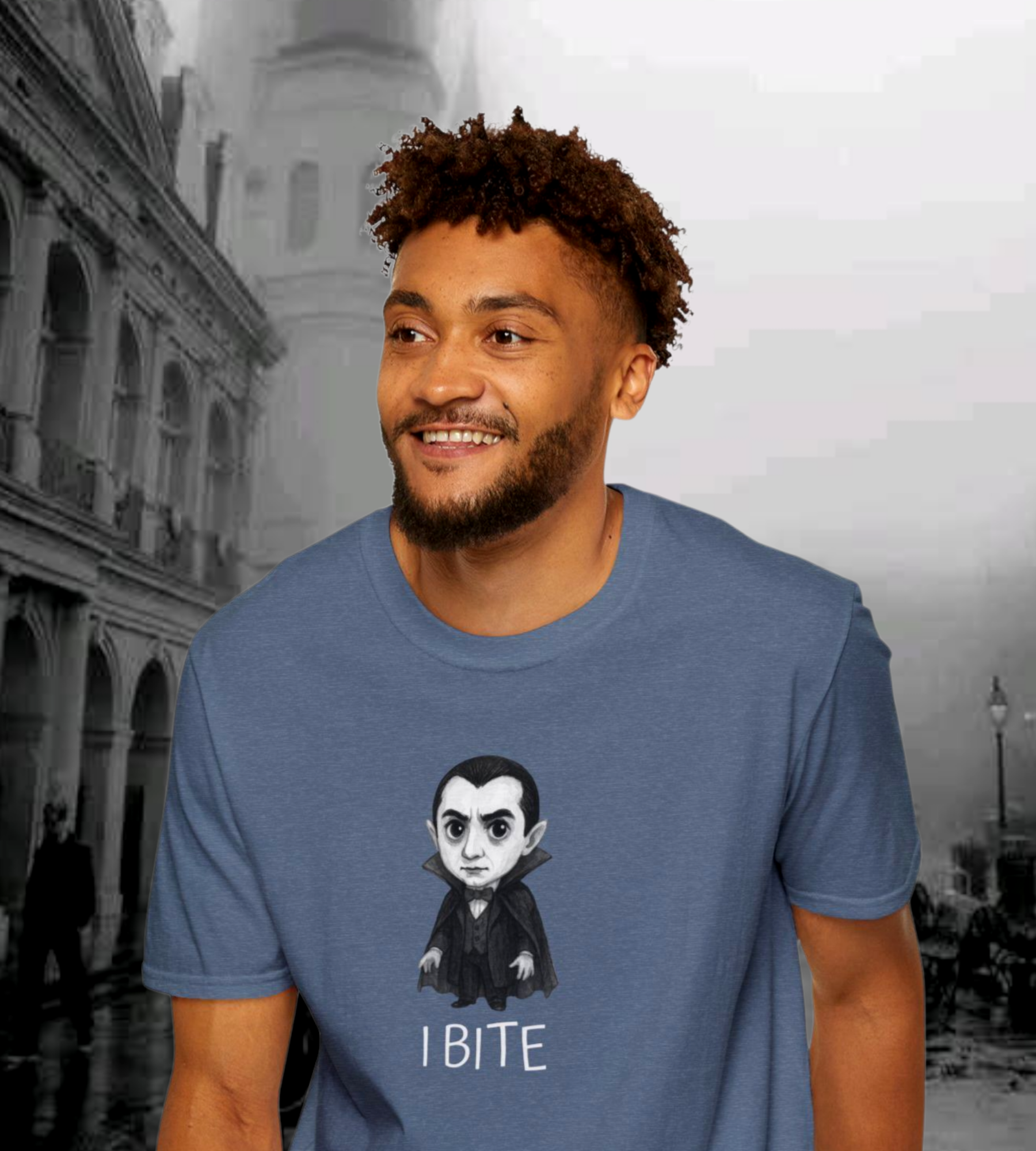 Custom Dracula I Bite Horror Lover Graphic T-Shirt Designed And Sold In AREA51GALLERY New Orleans Gift Shop