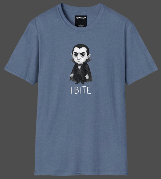 Custom Dracula I Bite Horror Lover Graphic T-Shirt Designed And Sold In AREA51GALLERY New Orleans Gift Shop