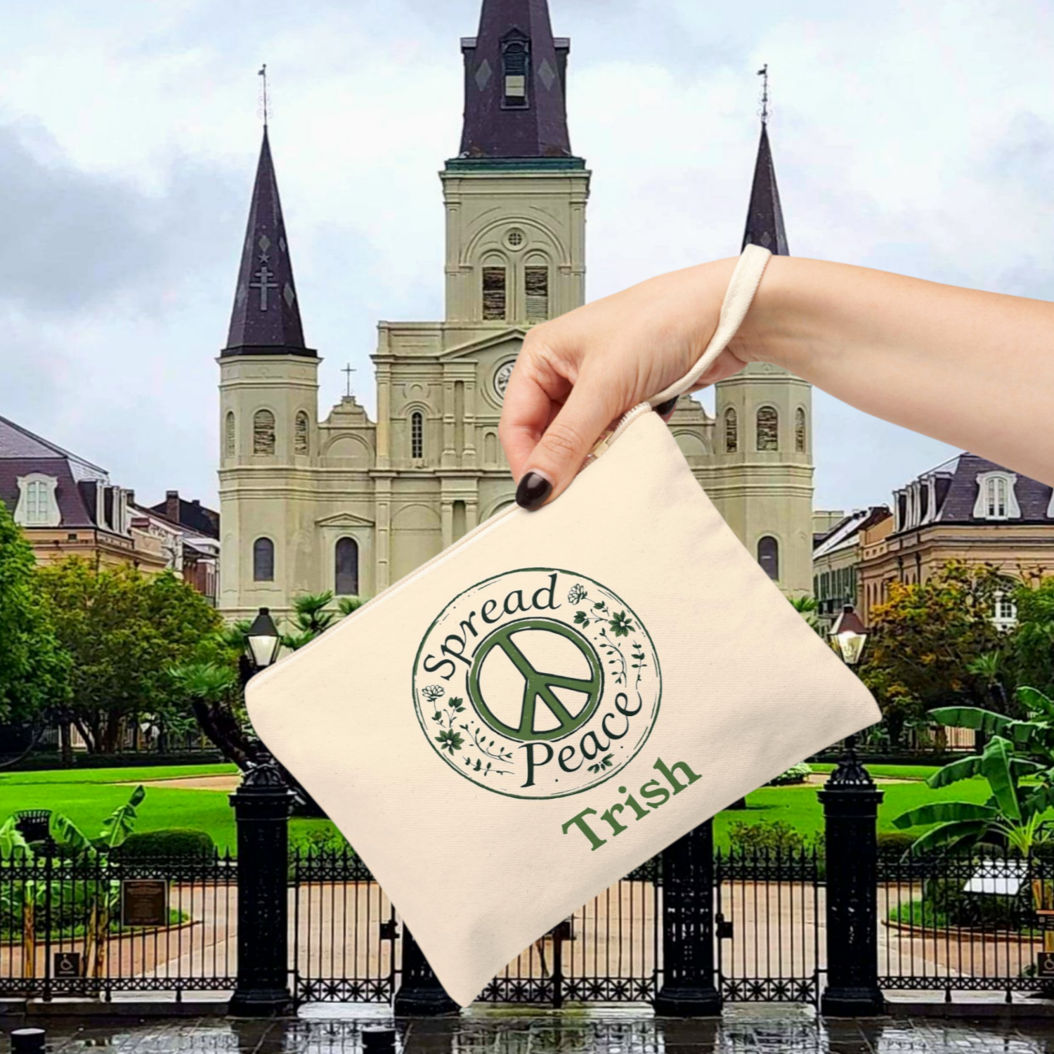 Customizable Zipper Bag Spread Peace For Sale In AREA51GALLERY, New orleans Gift Shop