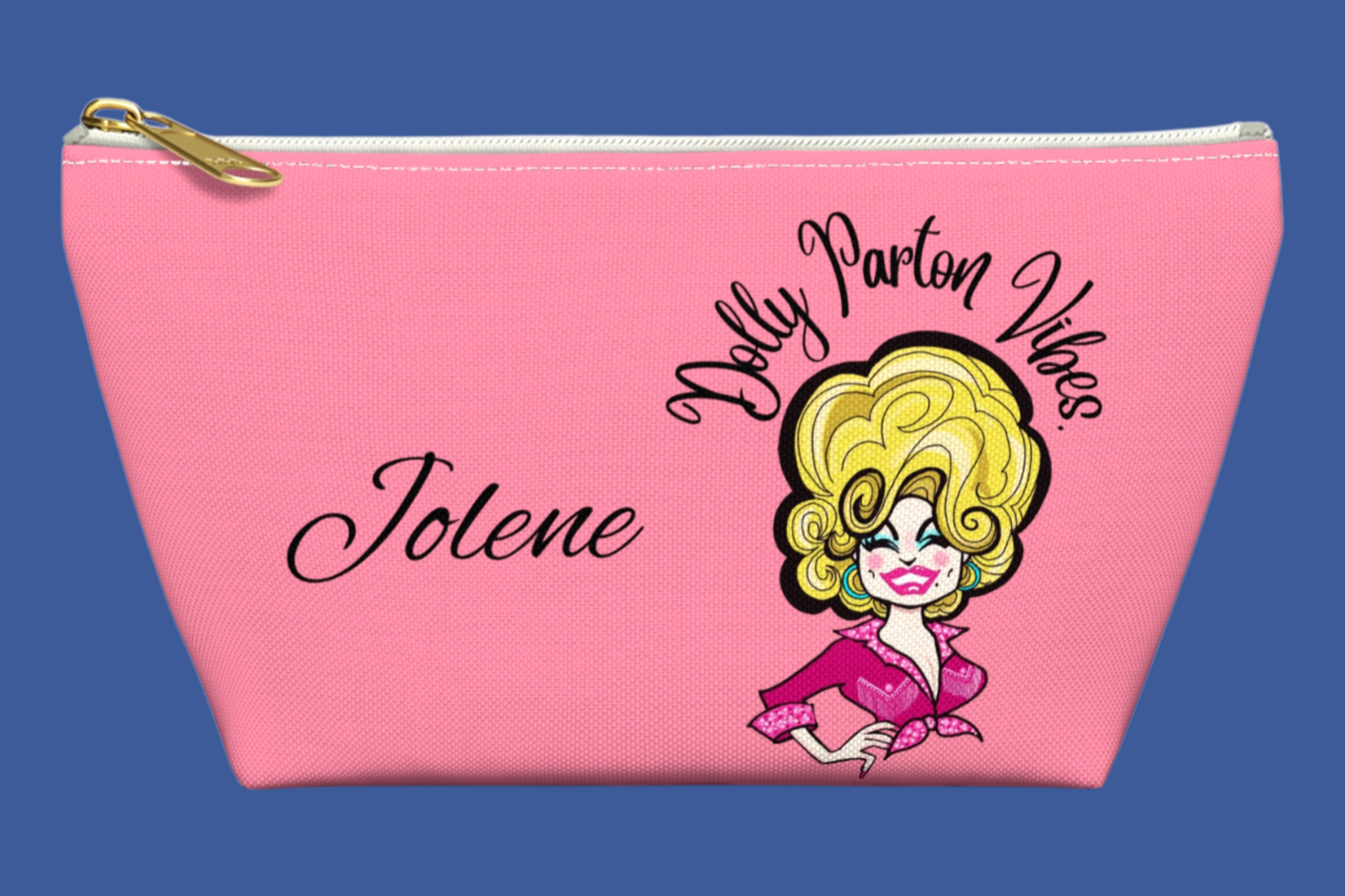 Dolly Parton Vibes Makeup Bag Pouch For Sale In AREA51GALLERY New Orleans Gift Shop.
