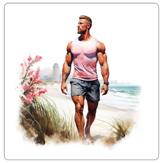 Gay Beach Hunk In Pink Tank Sticker For Sale In AREA51GALLERY New Orleans A Gay Owned Small Business 