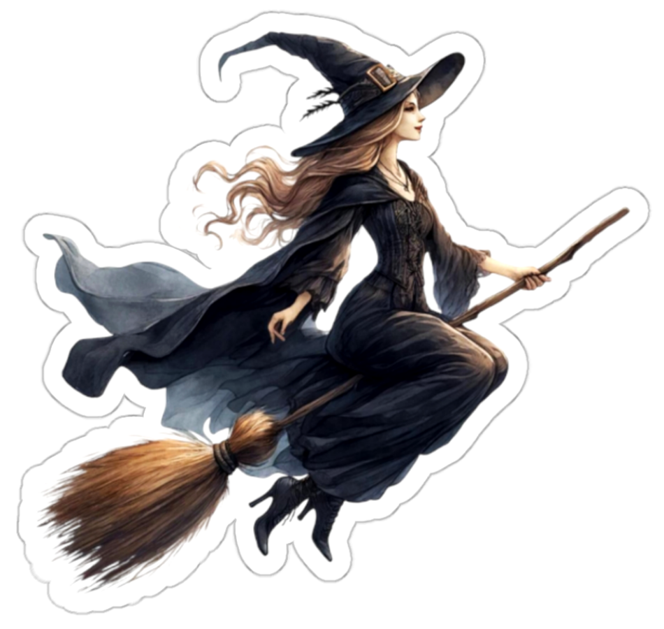 Glam Witch Riding Broom Halloween Sticker For Sale In AREA51GALLERY New Orleans 