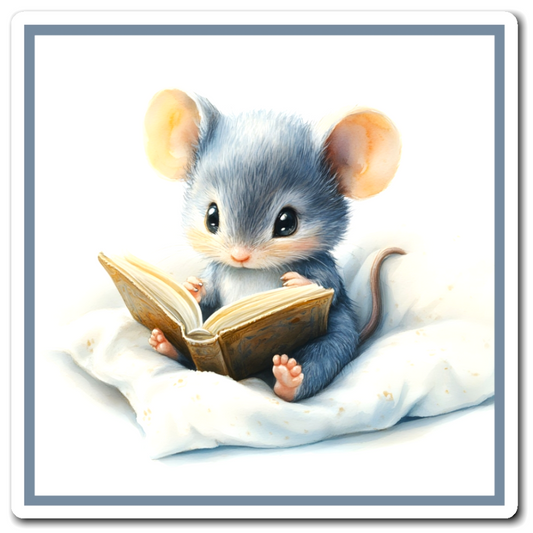 Cute Gray Mouse Reading Book Magnet For Sale In AREA51GALLERY New Orleans 