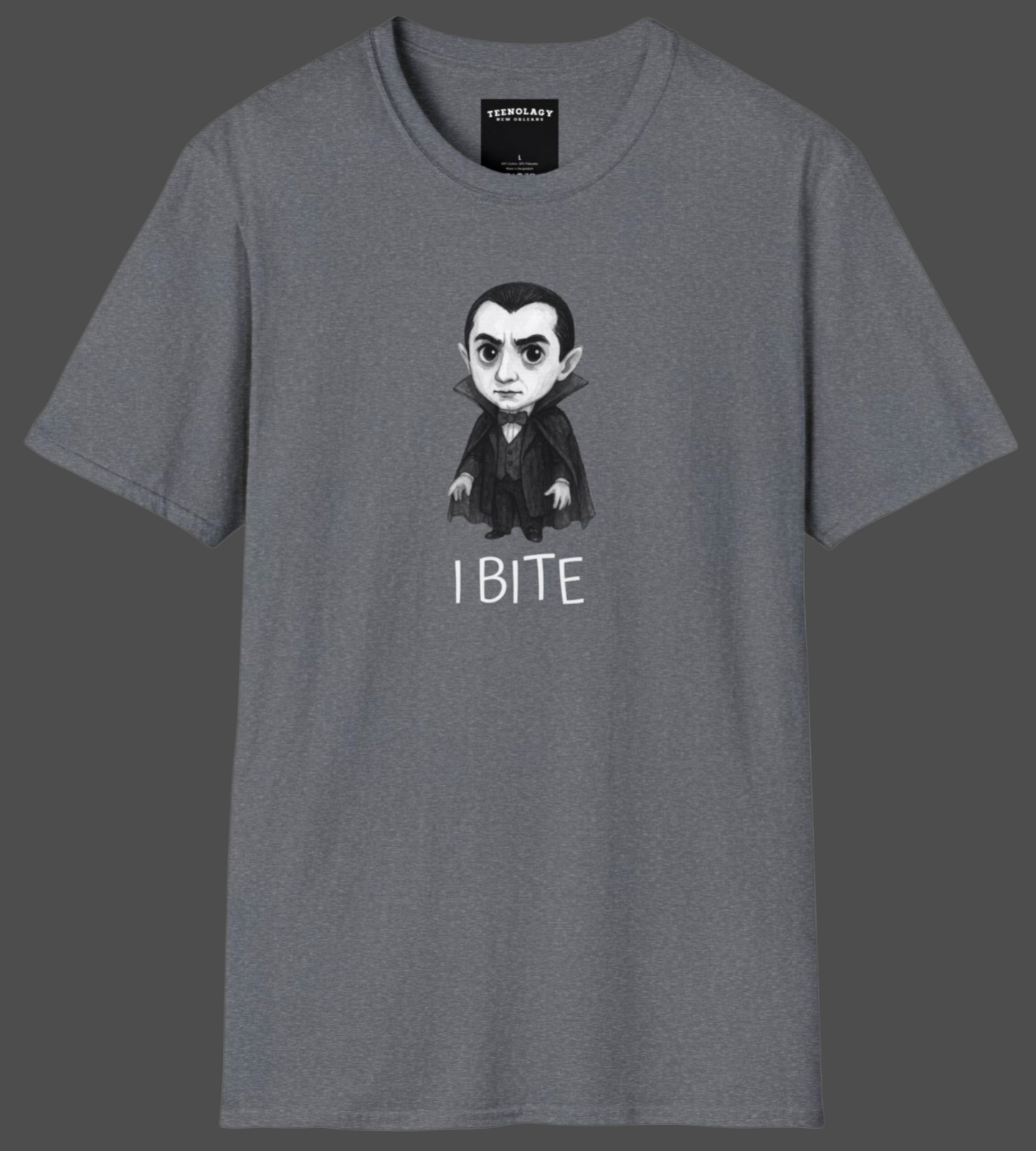 Custom Dracula I Bite Horror Lover Graphic T-Shirt Designed And Sold In AREA51GALLERY New Orleans Gift Shop