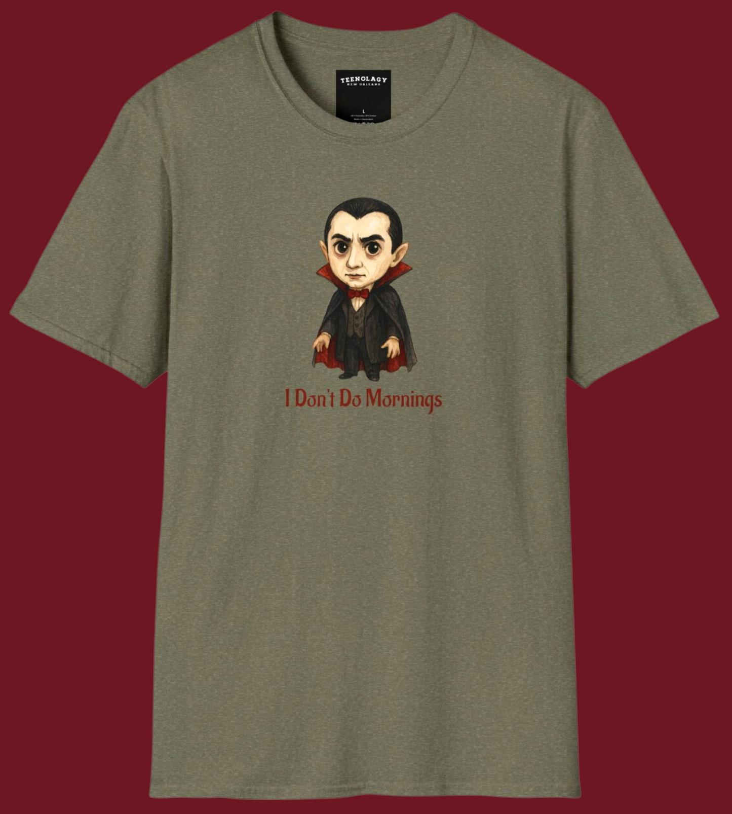 Custom Dracula I Don't Do Mornings Graphic T-Shirt Designed In AREA51GALLERY New Orleans Gift Shop