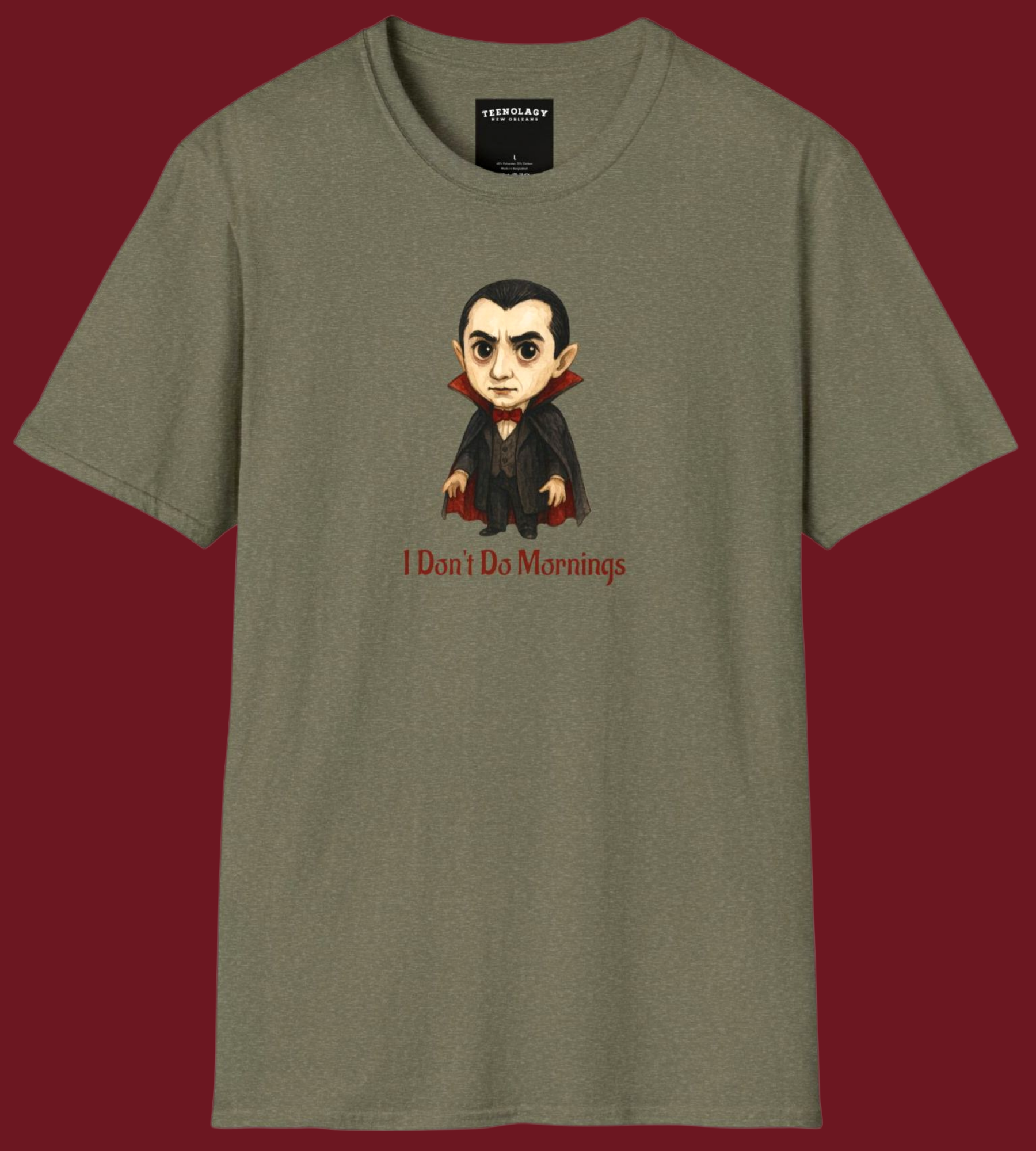 Custom Dracula I Don't Do Mornings Graphic T-Shirt Designed In AREA51GALLERY New Orleans Gift Shop