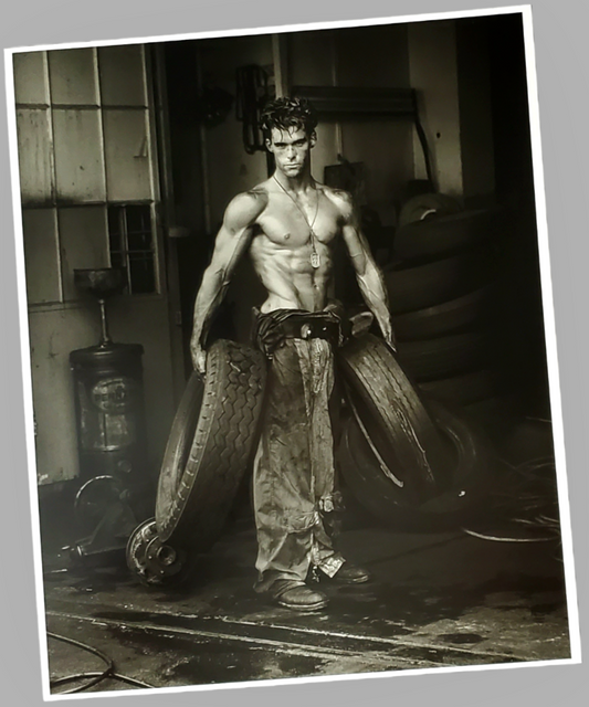 Authentic  Herb Ritts Fred With Tires Poster Print For Sale In AREA51GALLERY New Orleans A Gay Owned Small Business