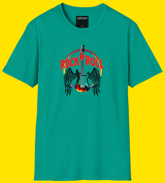 Rock And Roll Angel Cotton Tee Shirt  In Jade Green For Sale In AREA51GALLERY New Orleans 