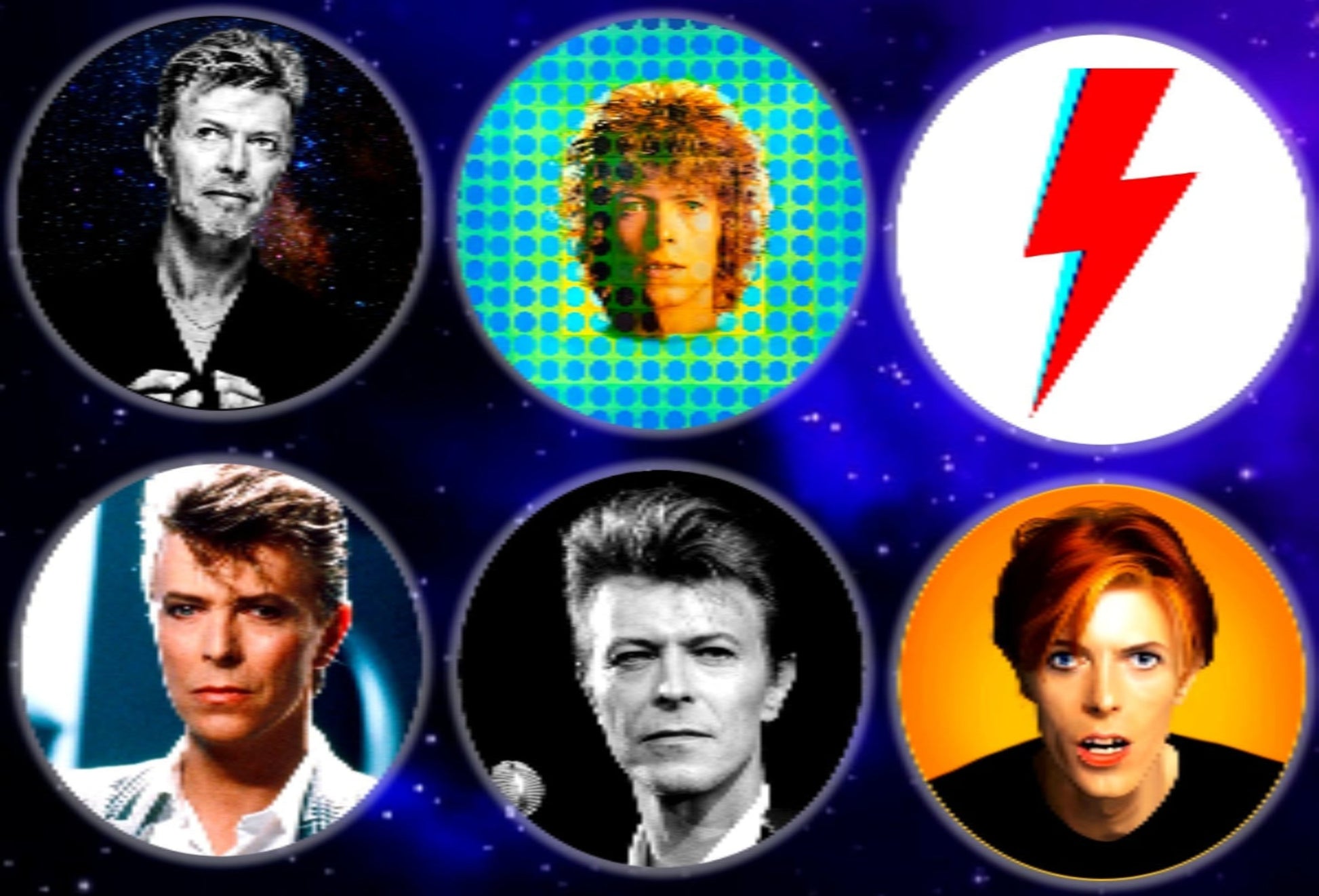 Custom Handmade David Bowie 2.25" Round Button Pin Set For Sale In AREA51GALLERY New Orleans