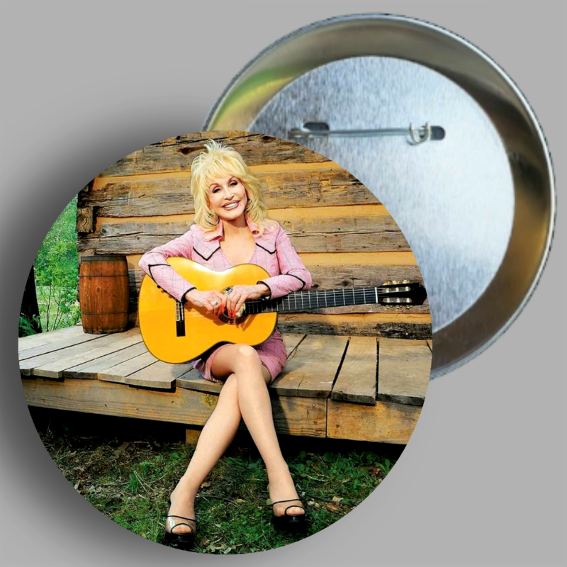 Dolly Parton with guitar handcrafted 1PC 2.25" round button pin available in area51gallery