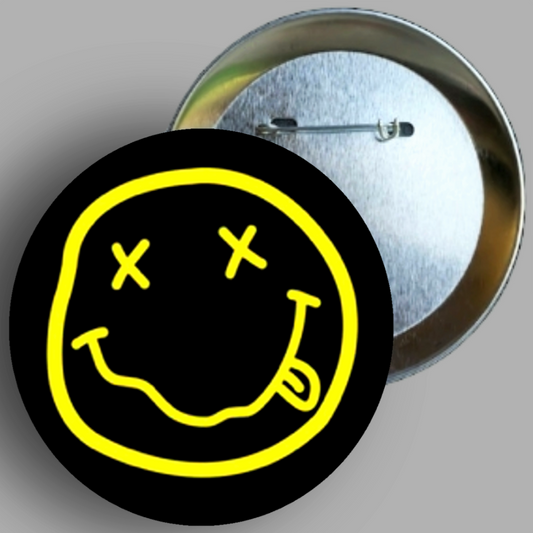 Custom Nirvana black & yellow smiley face handcrafted 1PC 2.25" round button pin available in area51gallery