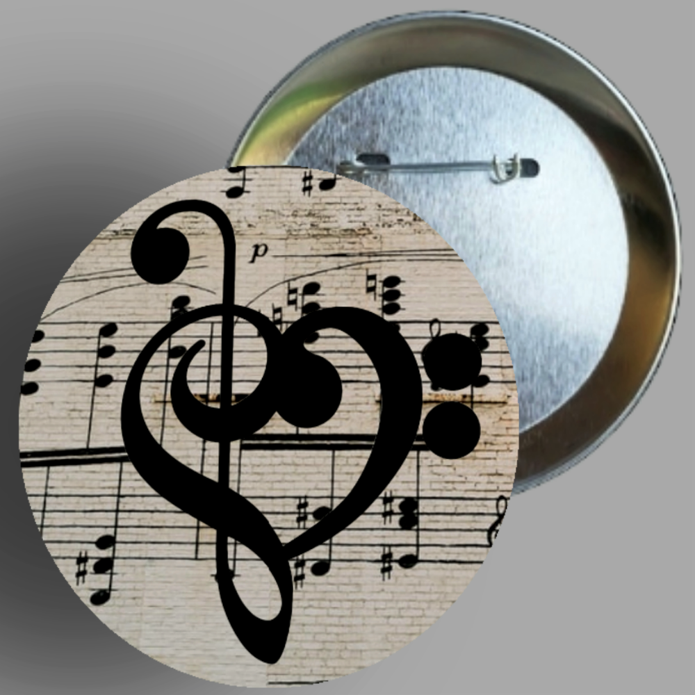 Treble Bass Clef Heart handcrafted 1PC 2.25" round button pin available in area51gallery
