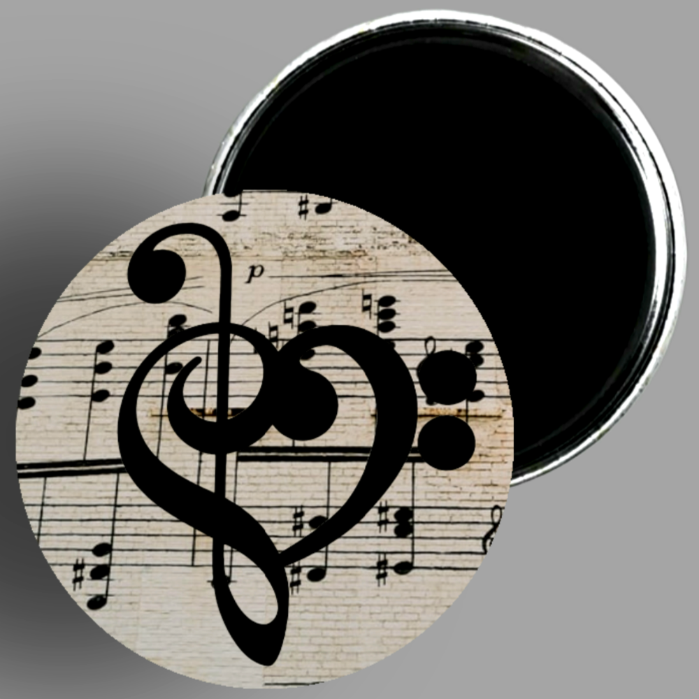 Treble Bass Clef Heart handcrafted 1PC 2.25" round magnet available in area51gallery