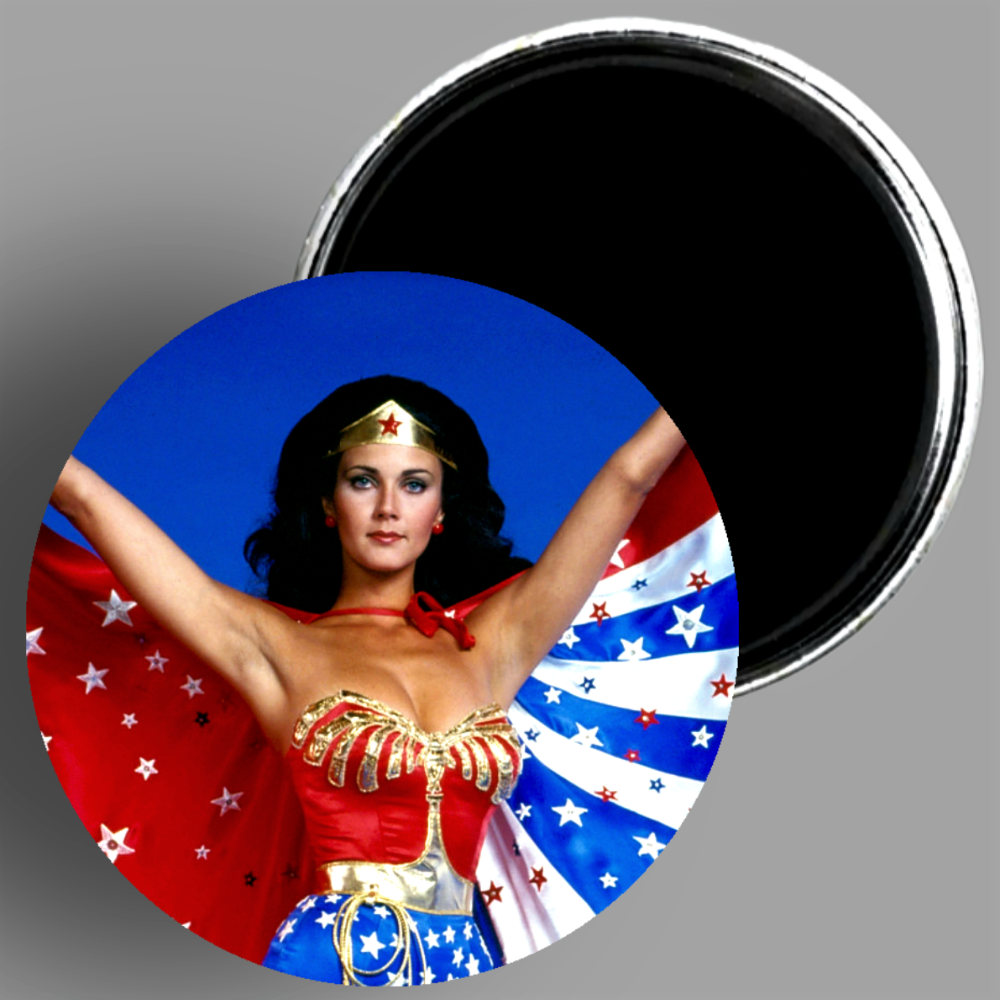 Lynda Carter aka Wonder Woman aka Diana Prince handcrafted 1PC 2.25" round magnet available in area51gallery