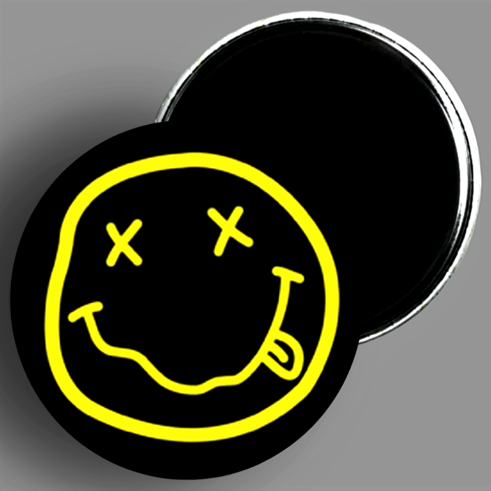 Custom Nirvana black & yellow smiley face handcrafted 1PC 2.25" round fridge magnet available in area51galery