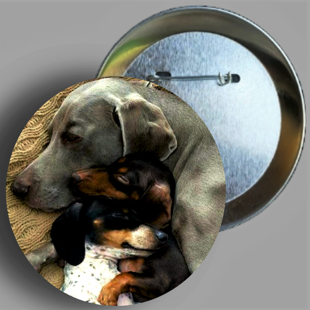 Cute Puppy Love handcrafted 2.25" round button pin available in area51gallery