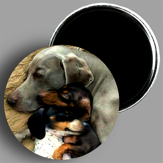 Cute Puppy Love handcrafted 2.25" round fridge magnet available in area51gallery