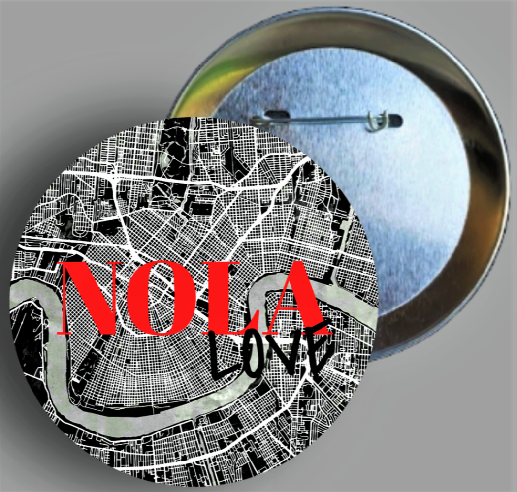 NOLA LOVE City Map handcrafted 2.25" round button pin available in area51gallery