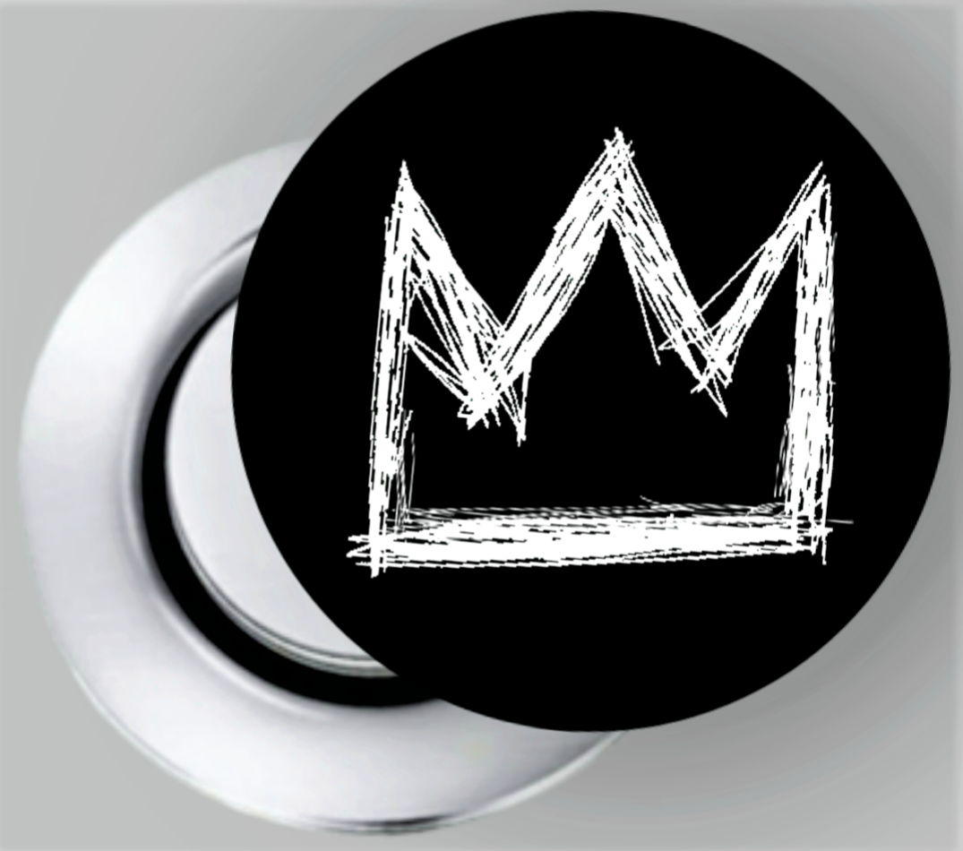 Black White Crown Button/Magnet Available In AREA51GALLERY New Orleans