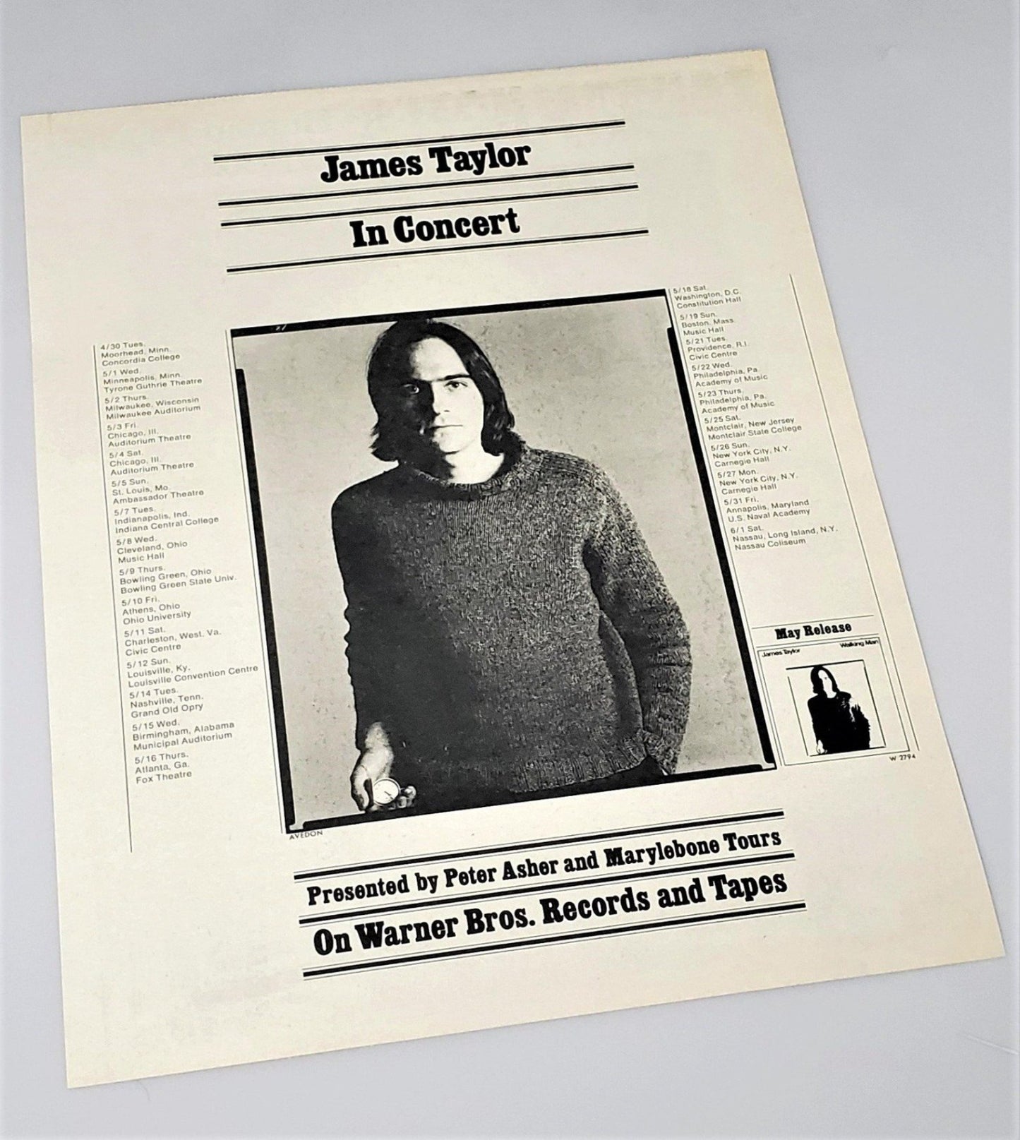 James Taylor 1974 Concert Announcement Rolling Stone magazine Collectors Item 