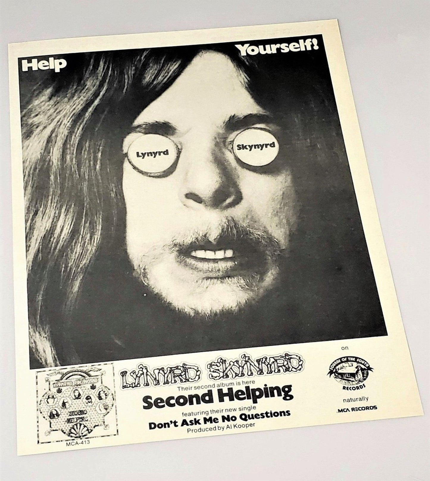 Lynyrd Skynyrd Vintage 1974  Rolling Stone Advertisement For Second Helping