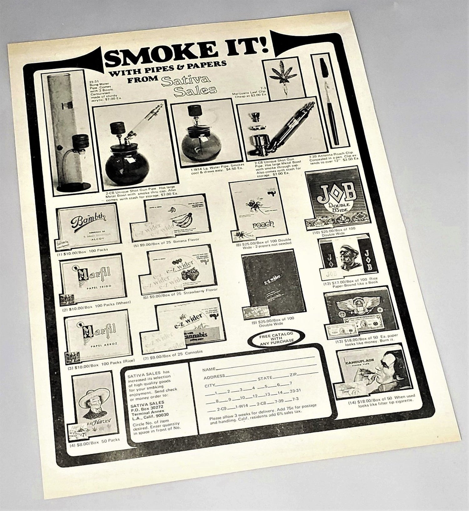 Vintage 1974 Marijuana Pipes Paraphernalia  Advertisement Featured In Rolling Stone Magazine 