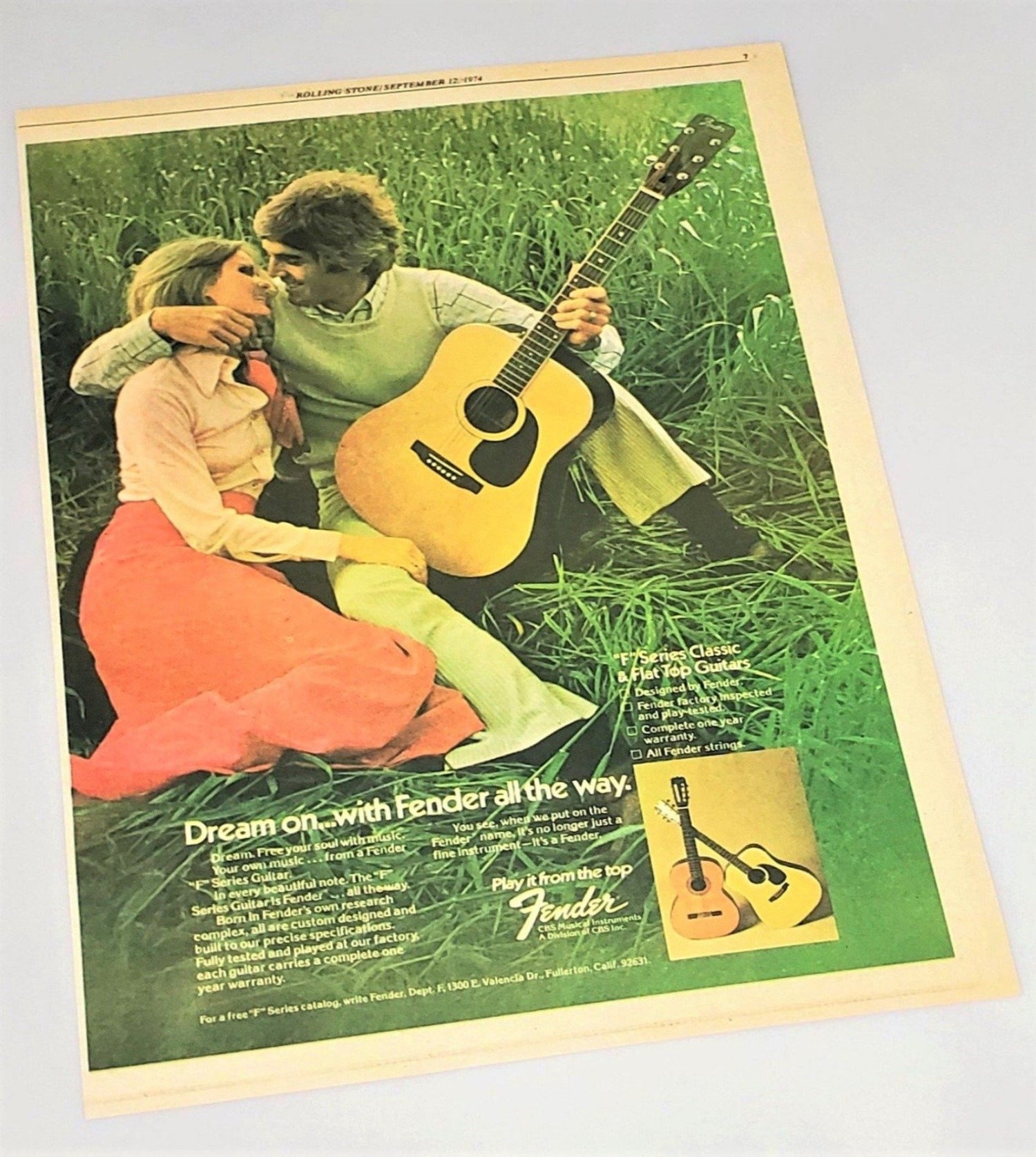 September 1974 Fender Guitar Color Ad Featured In Rolling Stone Magazine  available in area51gallery
