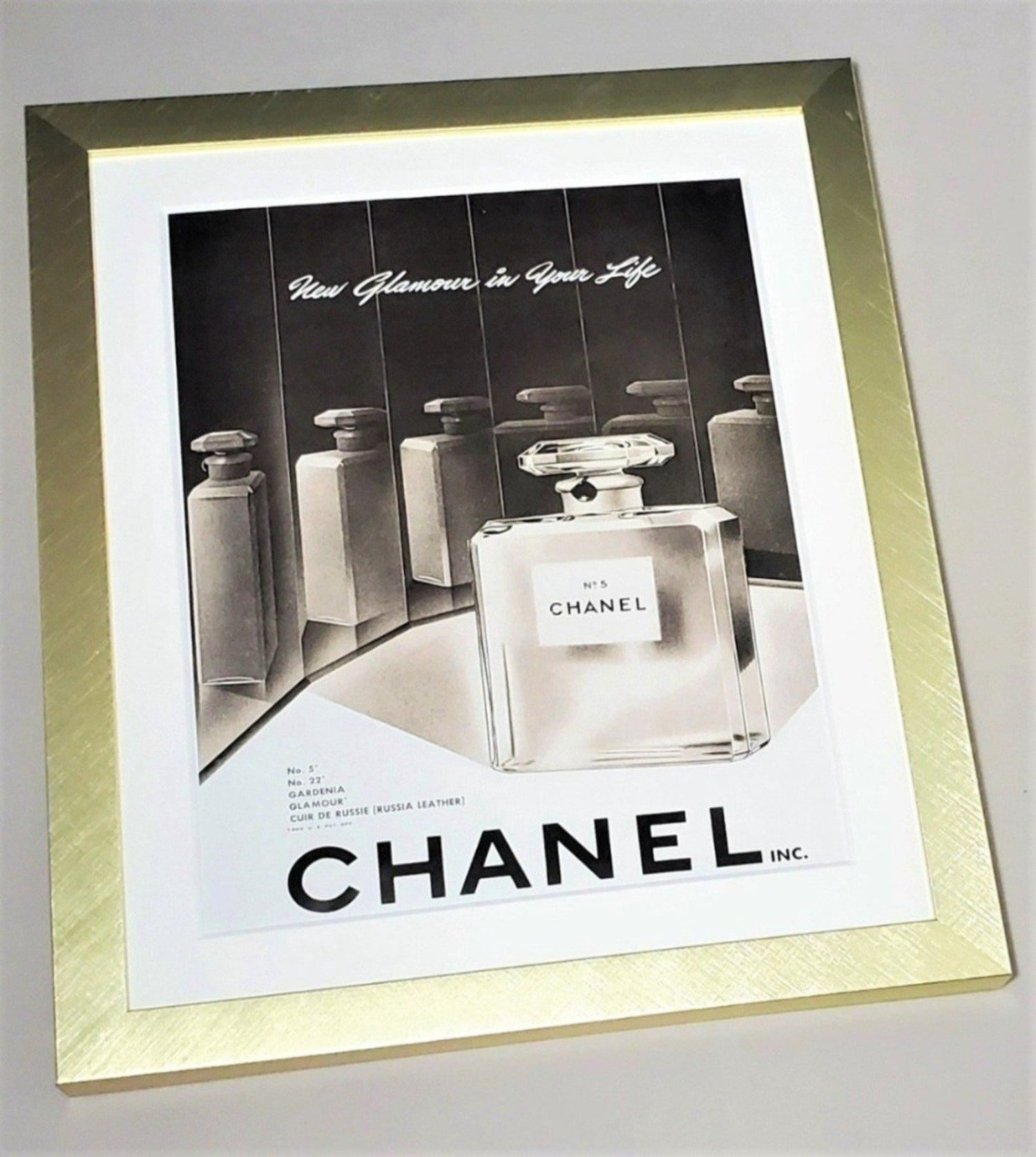 Coco Chanel No 5 Perfume Bottle Gold Framed Art Fashion Decor