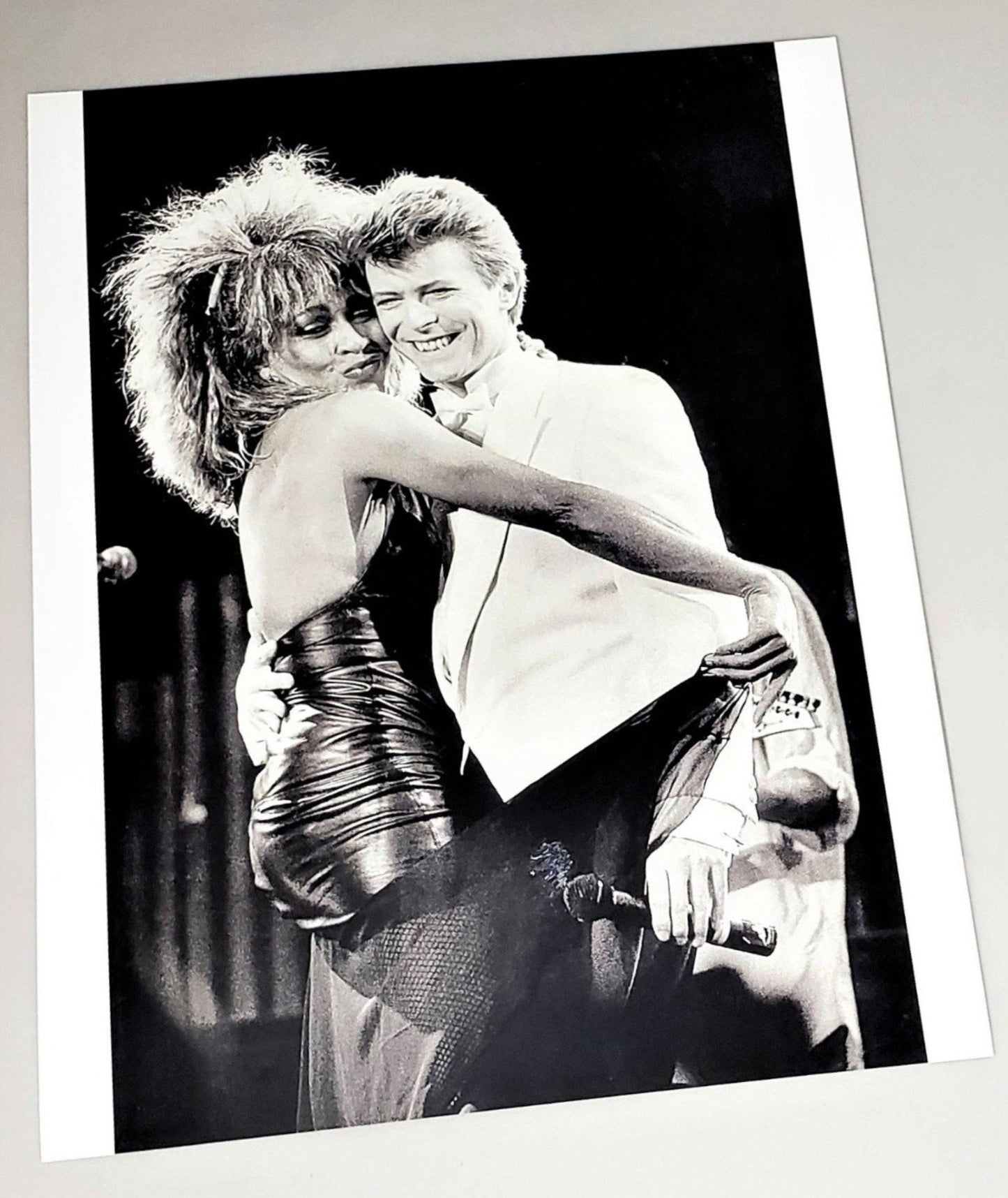 Original photograph page of Bowie & Tina Turner featured in 2010 David Bowie book by Jeff Hudson
