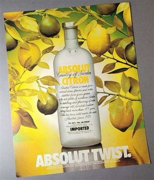 Absolut Citron Vodka Vintage Ad Available For Sale In AREA51GALLERY New Orleans