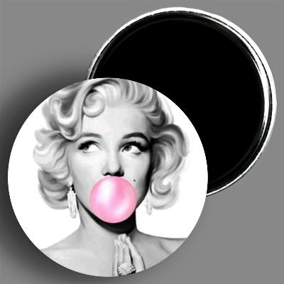 Marilyn Monroe Pink Bubblegum handcrafted 3.5" round magnet by area51gallery