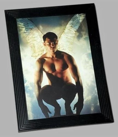 Framed winged male guardian angel page print & featured in The Male Nude 2015 book by area51gallery