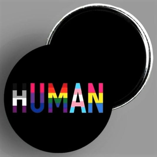 We Are All Human handcrafted 3.5" round magnet available in area51gallery